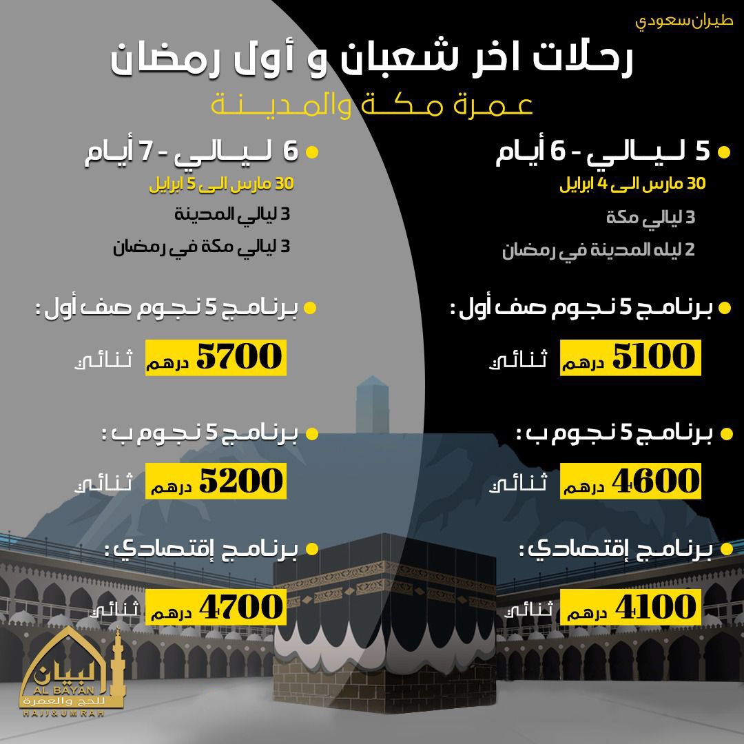 عمرة اخر شعبان وأول رمضان 2022